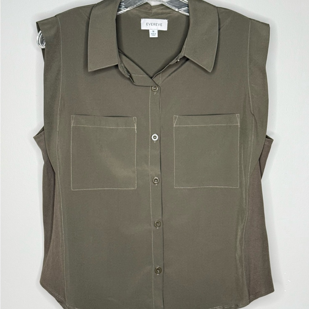 Evereve Olive Sleeveless Button-Down